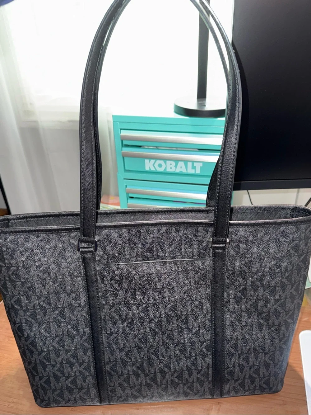Michael Kors Black MK Logo Tote with Silver Charm